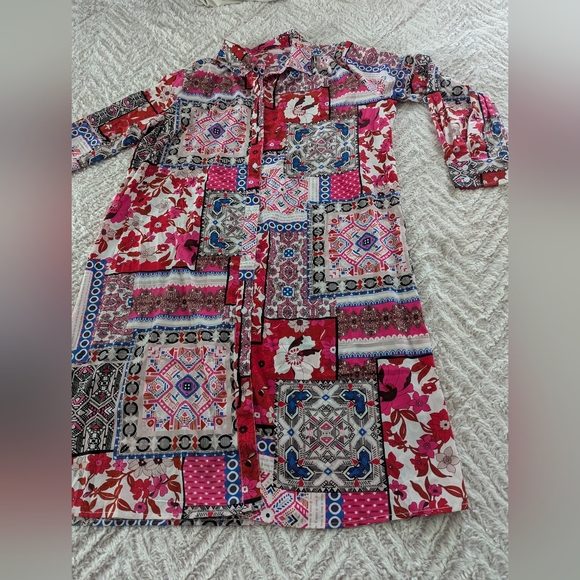 NWOT Patchwork Button-Front Dress - Picture 7 of 9